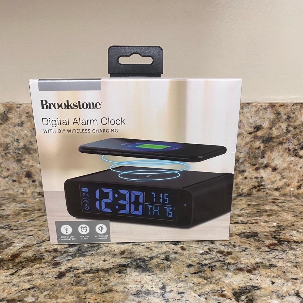 Brookstone Digital Alarm Clock—QI Wireless Charging
